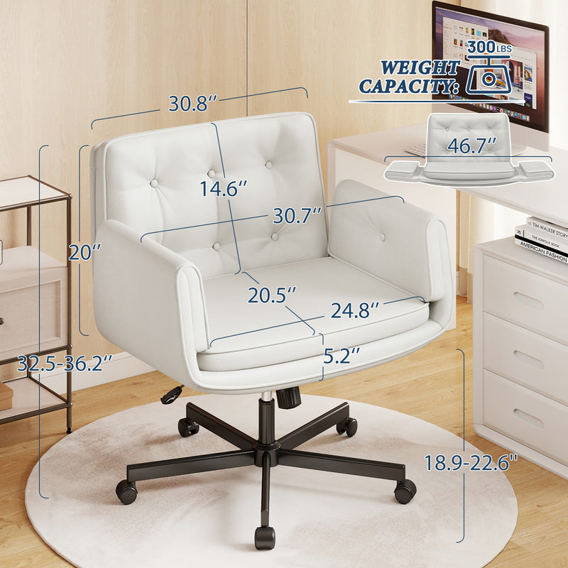 Furniliving Oversize Criss Cross Home Office Desk Chair Faux Leather Accent  Chair With Adjustable Arms
