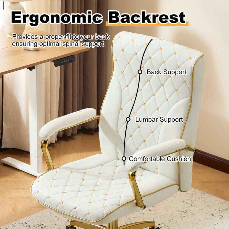 Adjustable Vanity Chair with Golden Legs and Padded Armrest