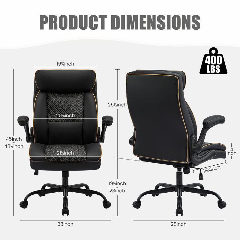Furniliving Mid Century Modern Office Chair Leather Computer Desk Chair With Flip-Up Armrests
