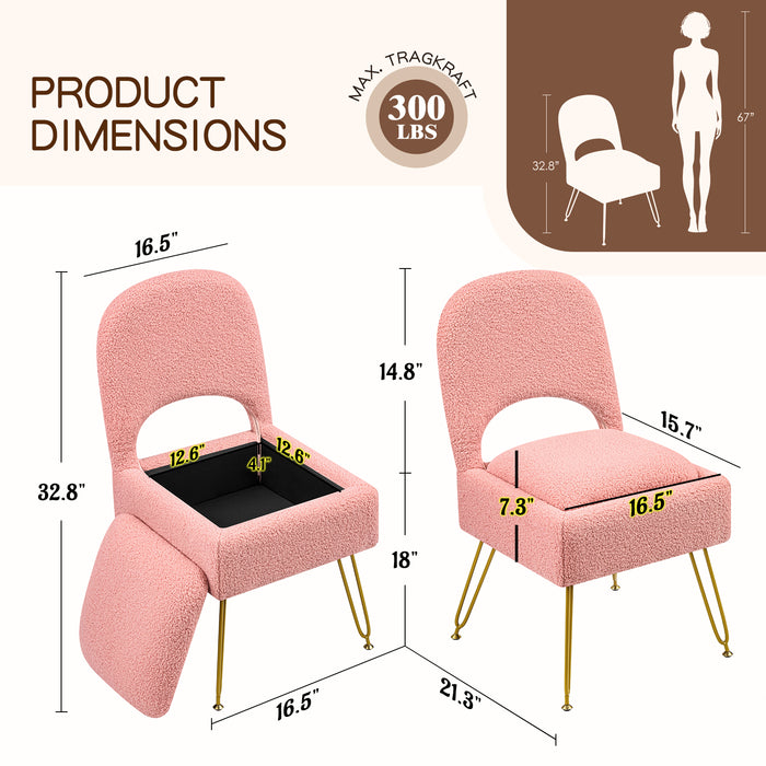 Furniliving Vanity Chair With Storage,Storage Make Up Chair With Folding Backrest