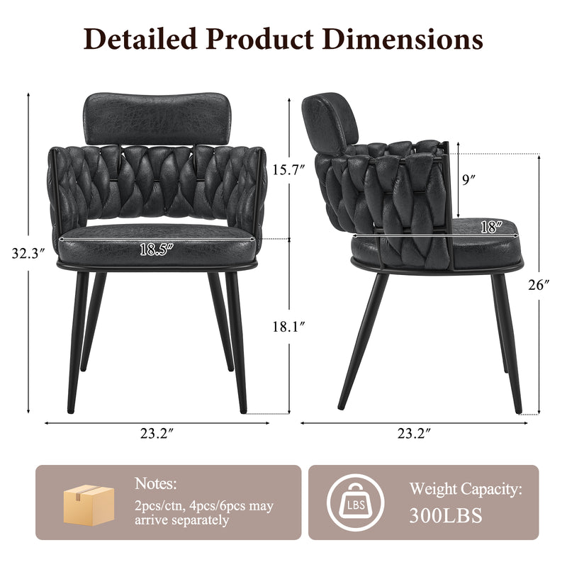 Hand-Woven Dining Chairs Set of 2, Upholstered Luxury Faux Suede Dining Room Chairs with Ergonomic Curved Back