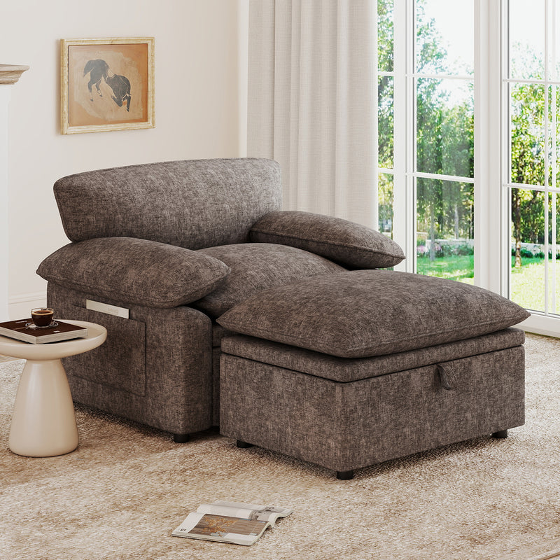 Oversized Accent Chair with Storage Ottoman