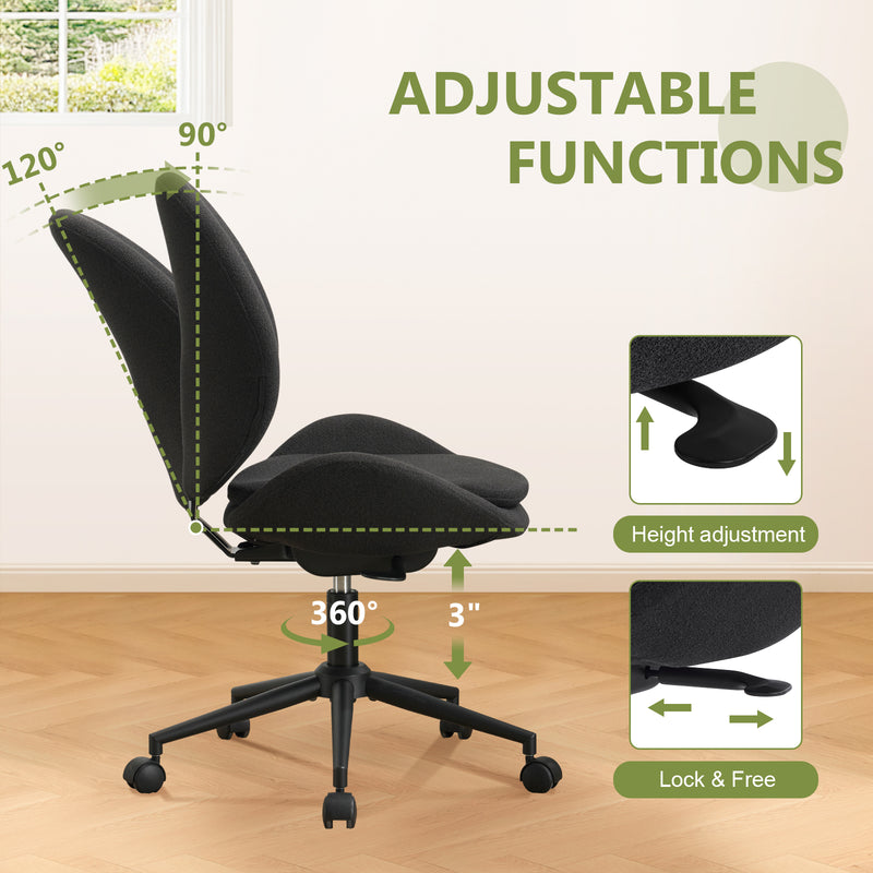 Luxury Chenille Swivel Desk Chair with Ergonomic Curved Teardrop Back
