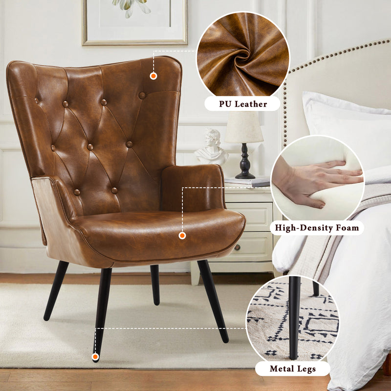Ethelsville Faux Leather Tufted Armchair with Ottoman