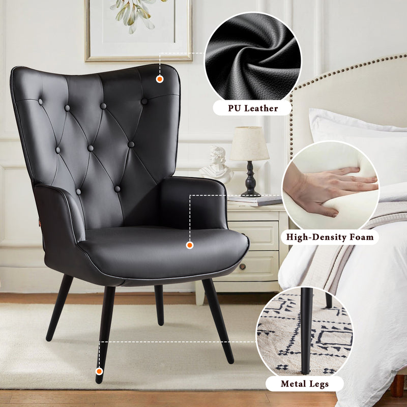 Ethelsville Faux Leather Tufted Armchair with Ottoman