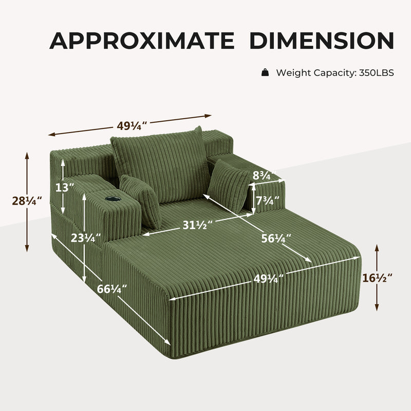 66" Oversized Chaise Lounge Indoor, Upholstered Sofa Bed with 1 Cup Holders & 4 Side Pockets