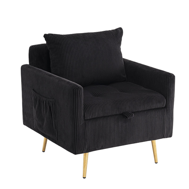 HFFO2612 Cozy Corduroy Single Seat Sofa with Lift-Up Storage & Side Pocket