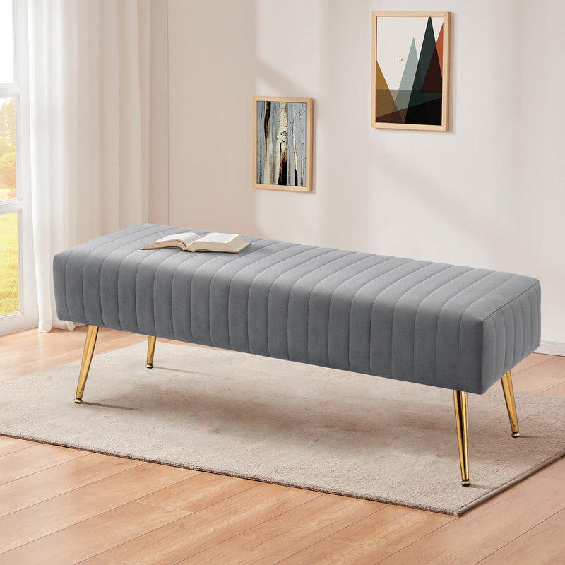 44.75" End of Bed Bench,Modern Tufted Velvet Ottoman Bench With Gold Legs