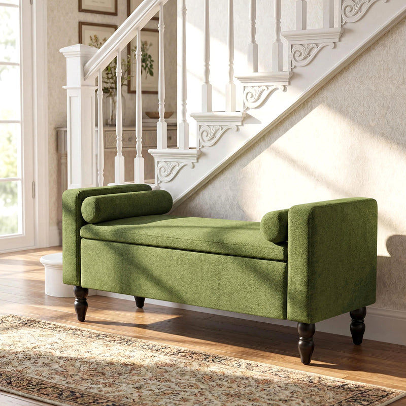 45.7’’ Linen Storage Ottoman Bench With Round Cushion