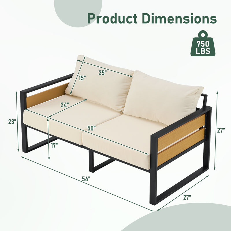 Furniliving 1-Piece Steel Outdoor Sectional, 2-Seats Patio Conversation Set with Deep Seating