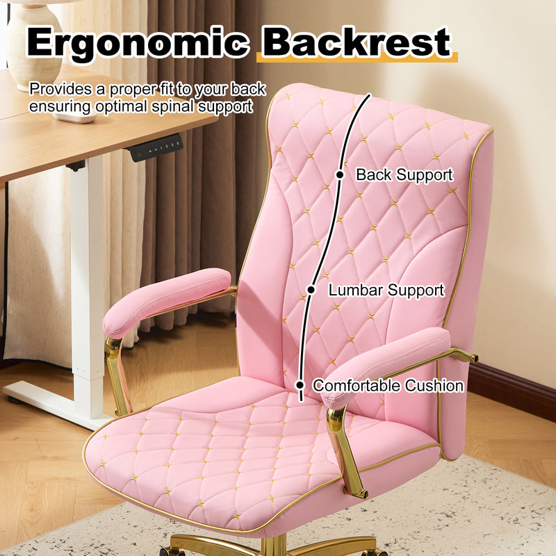 Adjustable Vanity Chair with Golden Legs and Padded Armrest