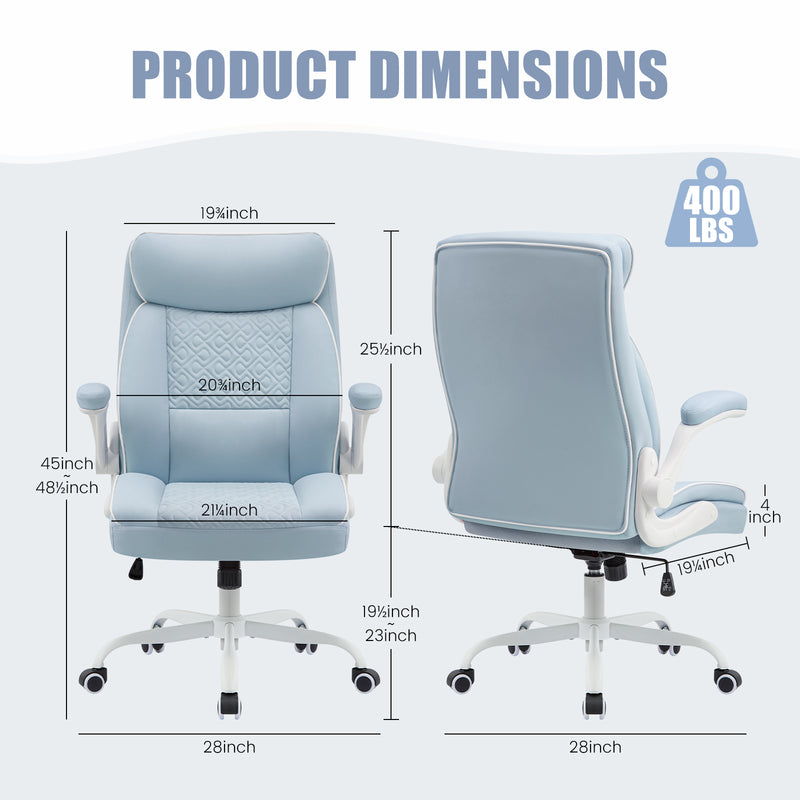 Furniliving Mid Century Modern Office Chair Leather Computer Desk Chair With Flip-Up Armrests