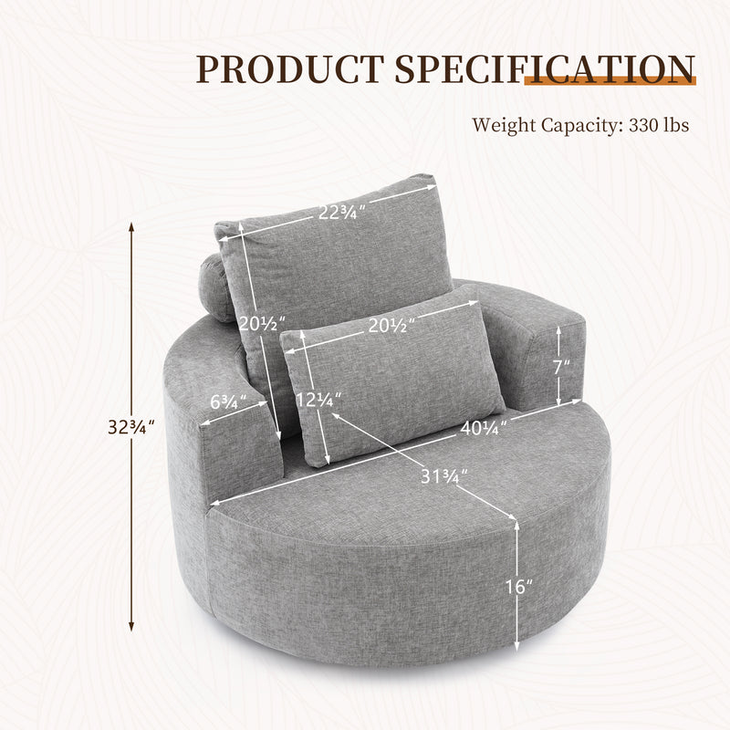 360° Swivel Oversized Barrel Chair, Chenille Upholstered Round Accent Chair