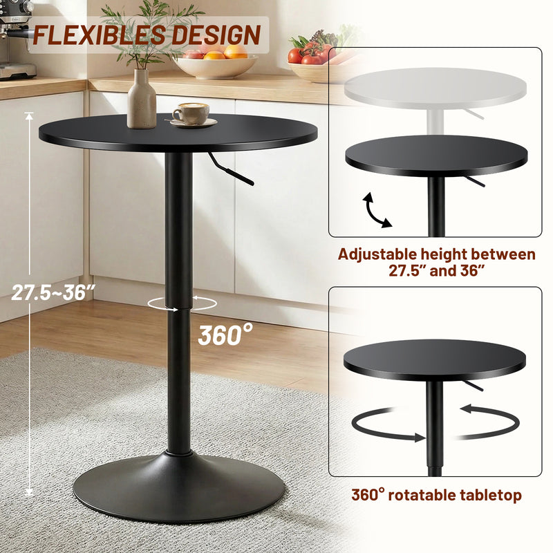 Furniliving Modern Round Side Table Adjustable Height Bar Table