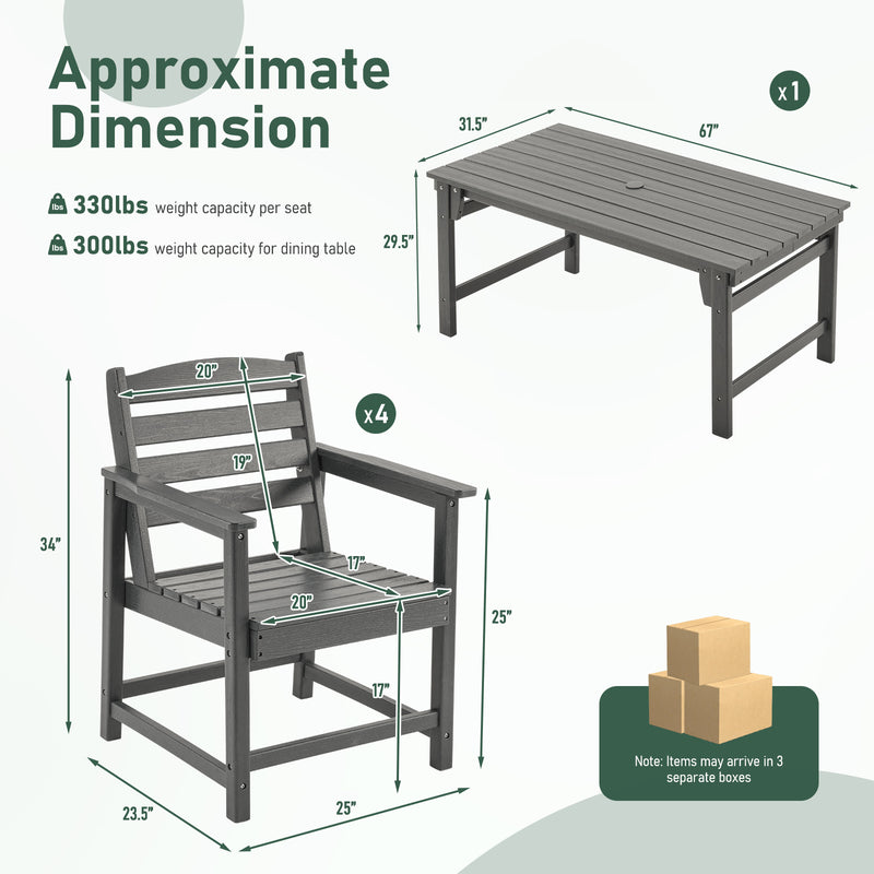 5-Piece Outdoor Dining Set, 67" HDPE Dining Table and Chairs for 4,Outdoor Furniture Set for Backyard