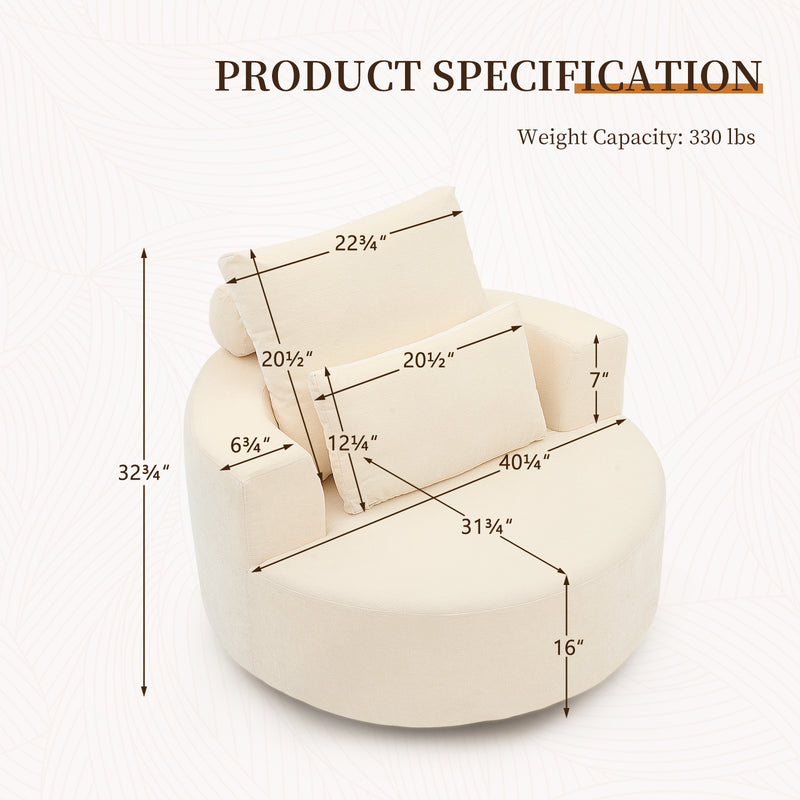 360° Swivel Oversized Barrel Chair, Chenille Upholstered Round Accent Chair