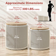 Round Velvet Storage Stool Set Of 2 with Wood Table Top Beige-6 | Furnimart