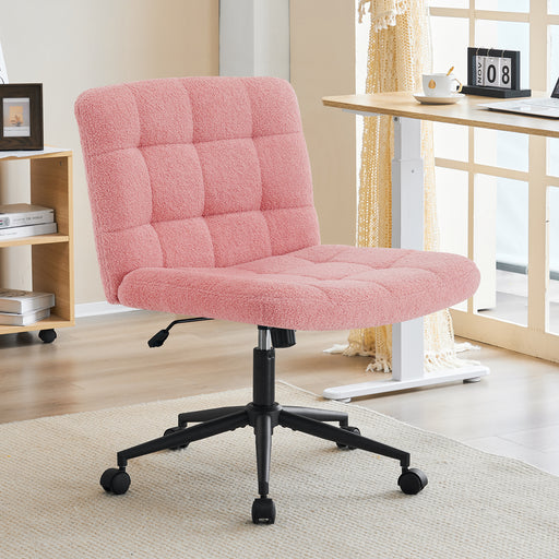 Modern Armless White Leather Swivel Desk Chair Pink-1 | Furnimart