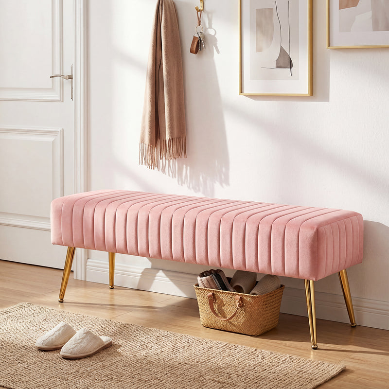 44.75" End of Bed Bench,Modern Tufted Velvet Ottoman Bench With Gold Legs