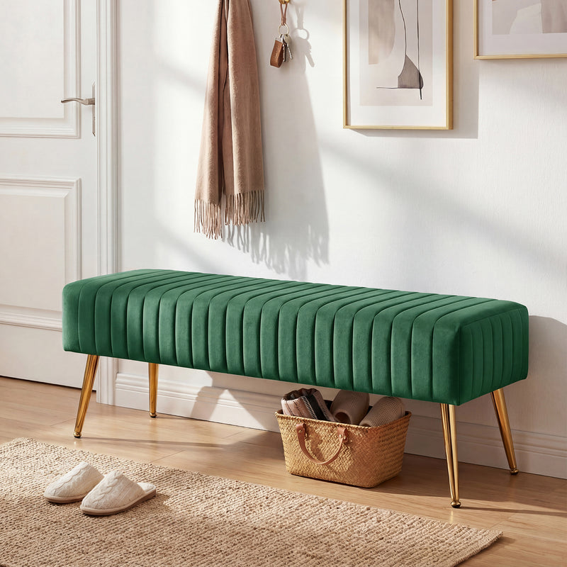 44.75" End of Bed Bench,Modern Tufted Velvet Ottoman Bench With Gold Legs
