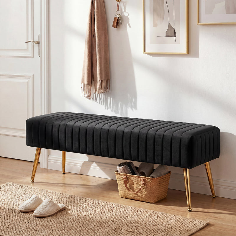 44.75" End of Bed Bench,Modern Tufted Velvet Ottoman Bench With Gold Legs