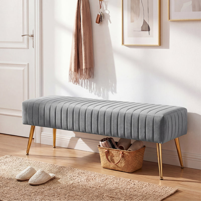 44.75" End of Bed Bench,Modern Tufted Velvet Ottoman Bench With Gold Legs