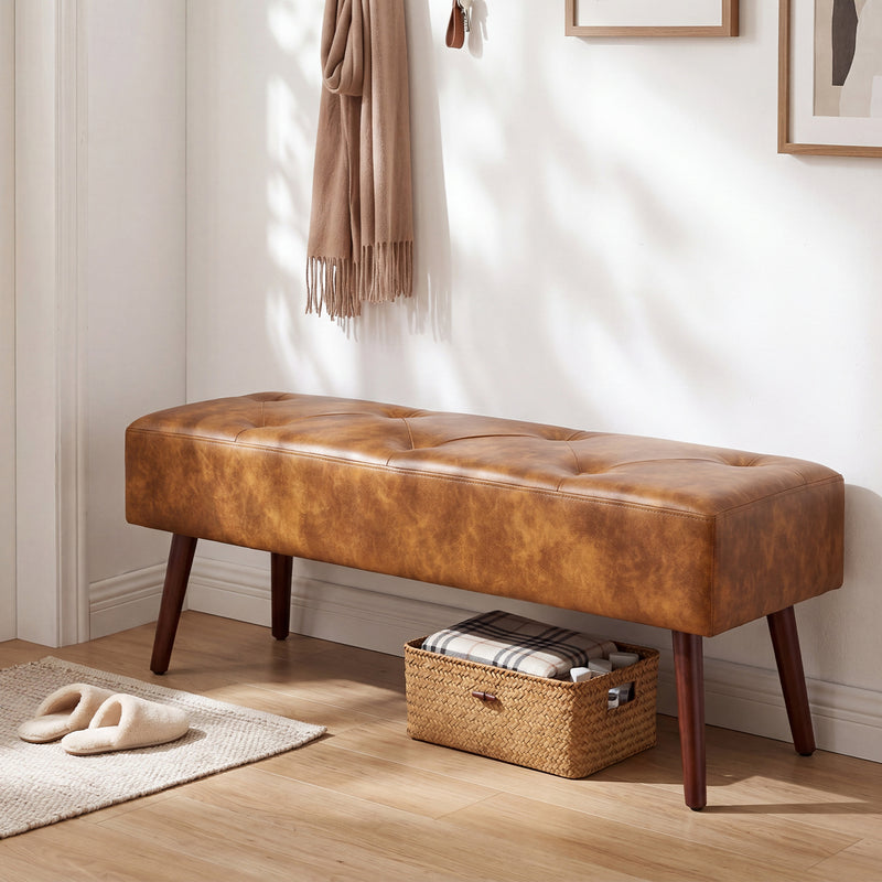 44.75" End of Bed Bench,Modern Tufted Velvet Ottoman Bench With Gold Legs