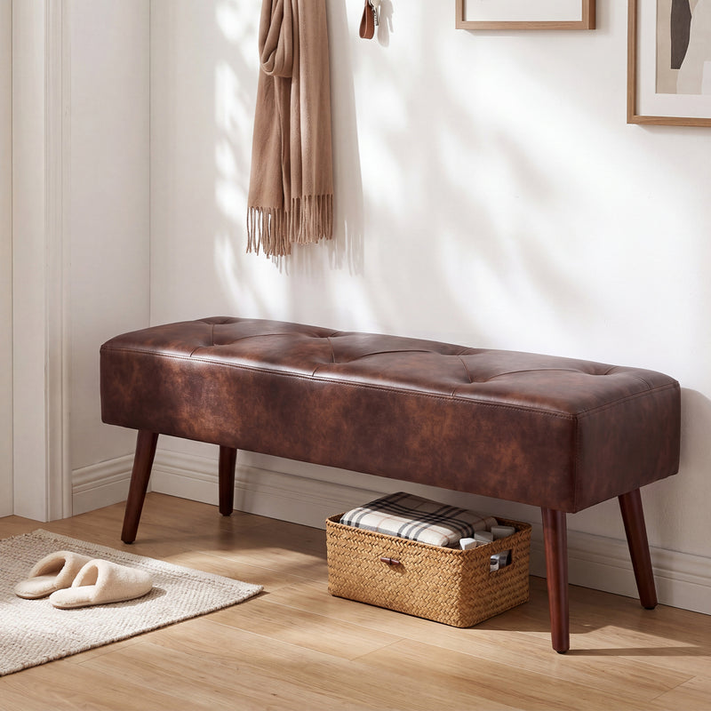 44.75" End of Bed Bench,Modern Tufted Velvet Ottoman Bench With Gold Legs