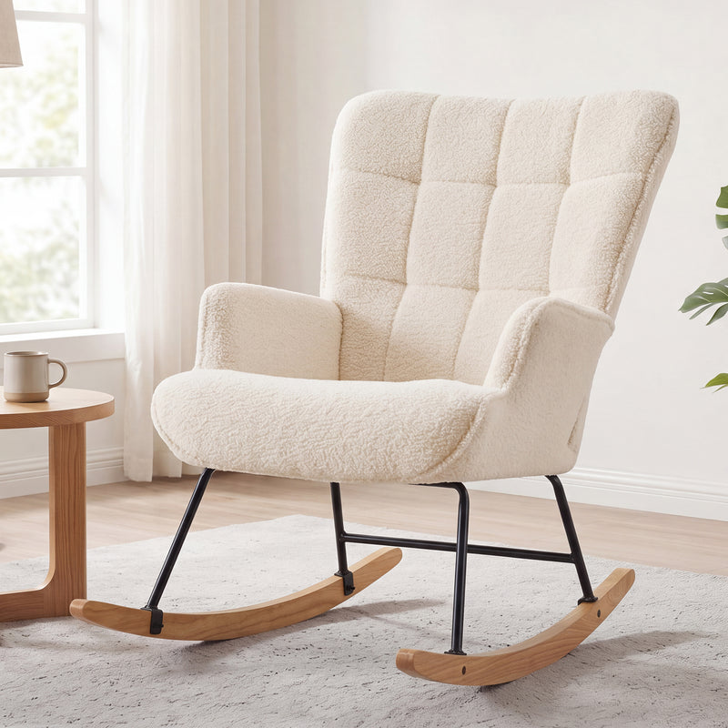 Nursery Rocking Chair Upholstered Glider Rocking Chair Modern Accent Chair Padded Seat Reading Chair