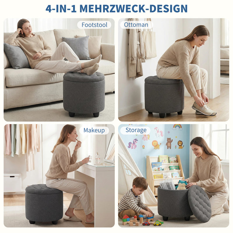 Linen Upholstered Storage Ottoman