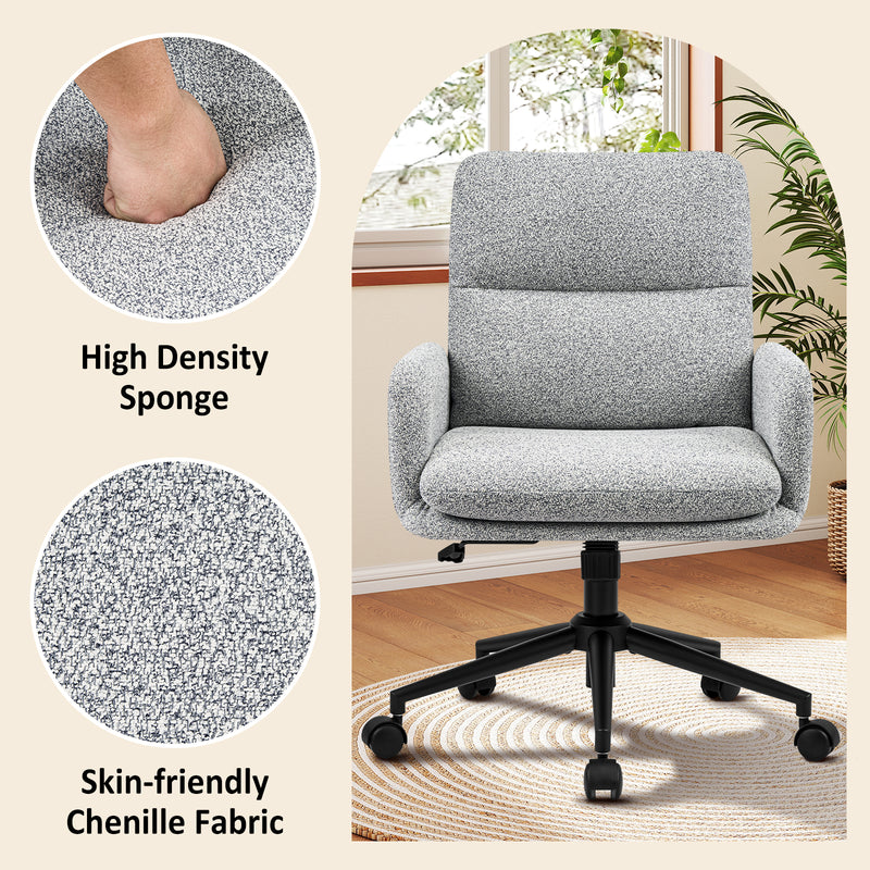Modern Home Office Desk Chair With High Backrest，Chenille Upholstered Accent Chair With Wheels,Adjustable Swivel Computer Chair With Plush Curved Back,Fashion Vanity Stool Home Office Chair For Home Office,Study Room