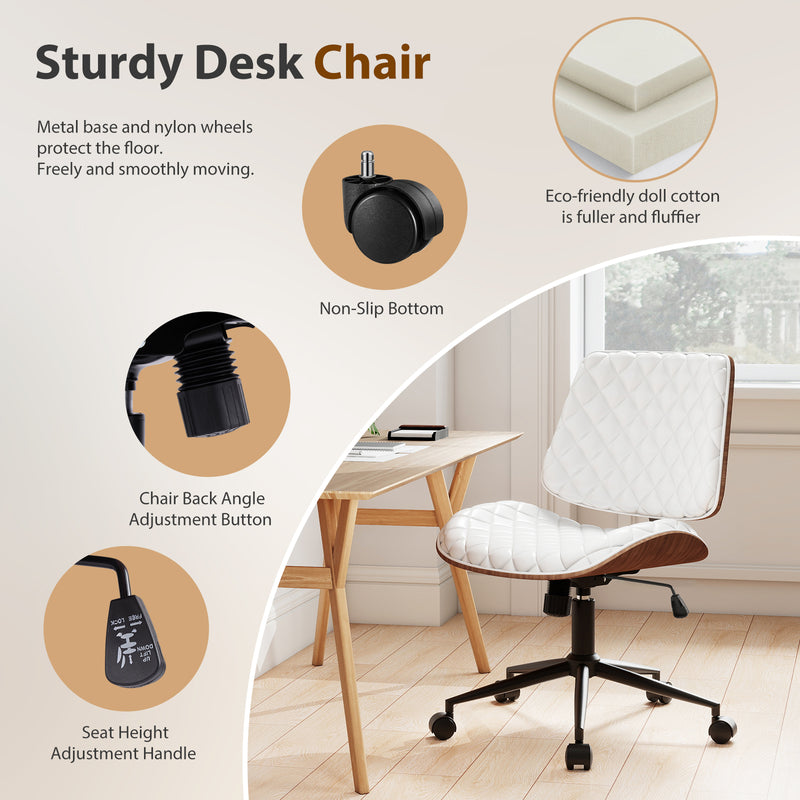Armless Small Desk Chair with Wheels