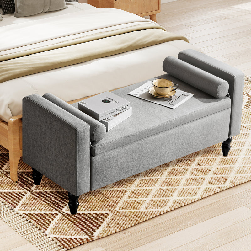 45.7’’ Linen Storage Ottoman Bench With Round Cushion