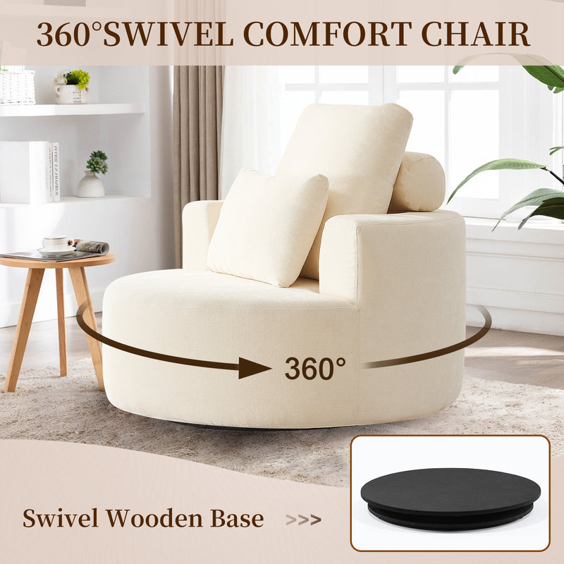 360° Swivel Oversized Barrel Chair, Chenille Upholstered Round Accent Chair