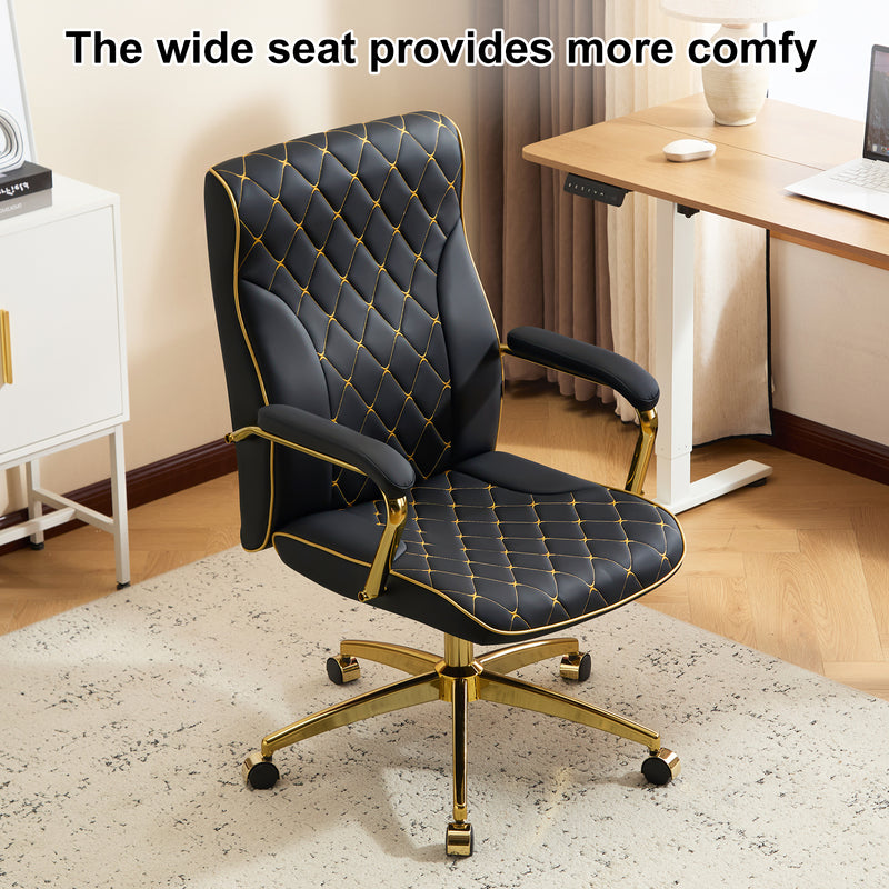 Adjustable Vanity Chair with Golden Legs and Padded Armrest