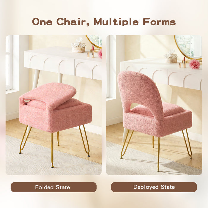 Furniliving Vanity Chair With Storage,Storage Make Up Chair With Folding Backrest