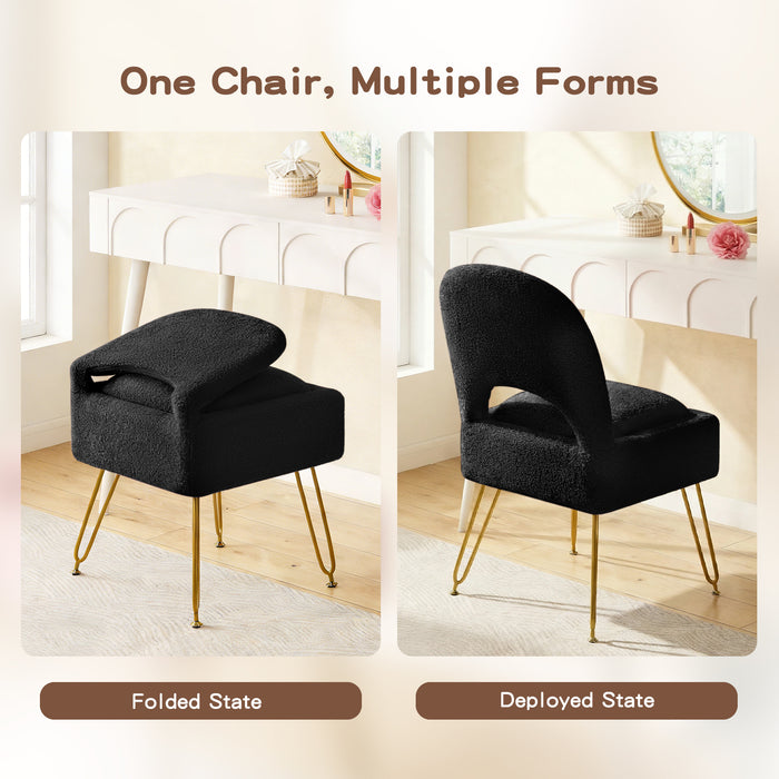 Furniliving Vanity Chair With Storage,Storage Make Up Chair With Folding Backrest