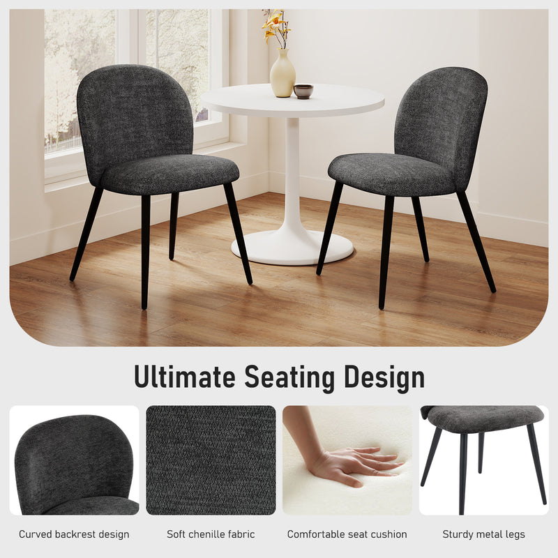 2-PCS Modern Chenille Dining Chairs Comfortable Armless Chairs With Mid Backrest
