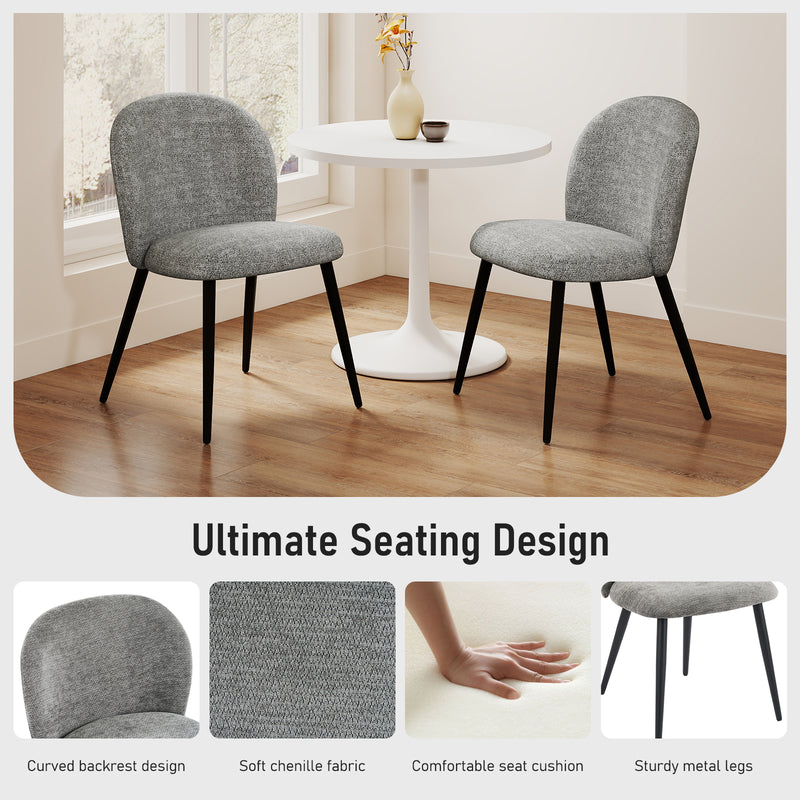 2-PCS Modern Chenille Dining Chairs Comfortable Armless Chairs With Mid Backrest