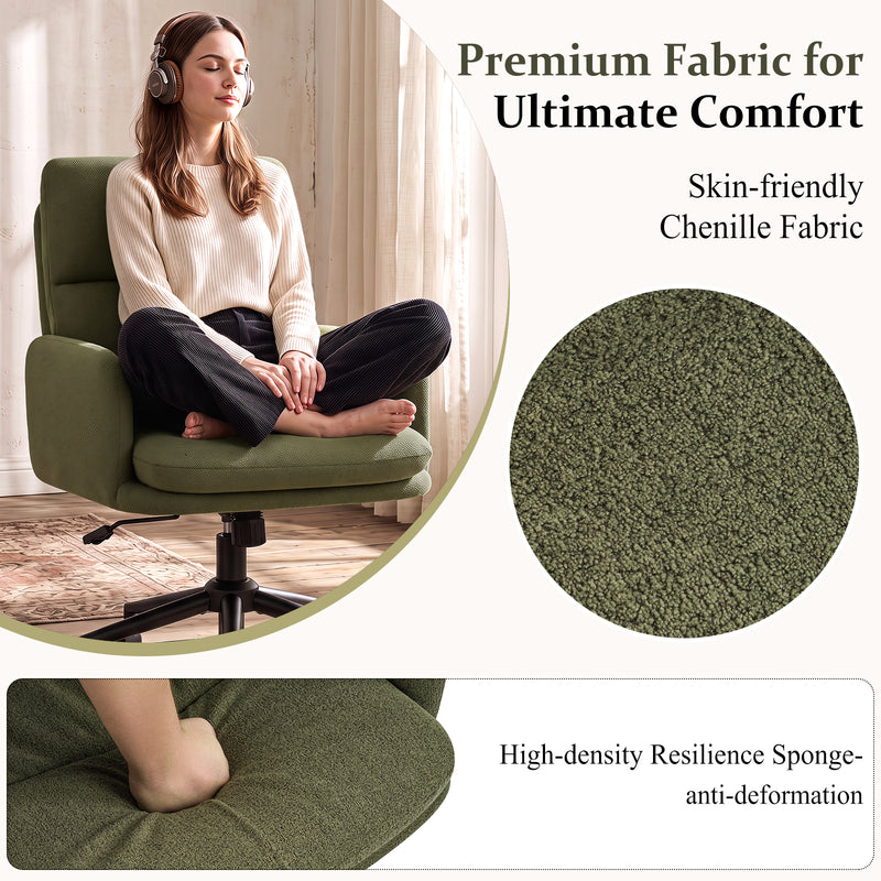 Modern Home Office Desk Chair With High Backrest，Chenille Upholstered Accent Chair With Wheels,Adjustable Swivel Computer Chair With Plush Curved Back,Fashion Vanity Stool Home Office Chair For Home Office,Study Room