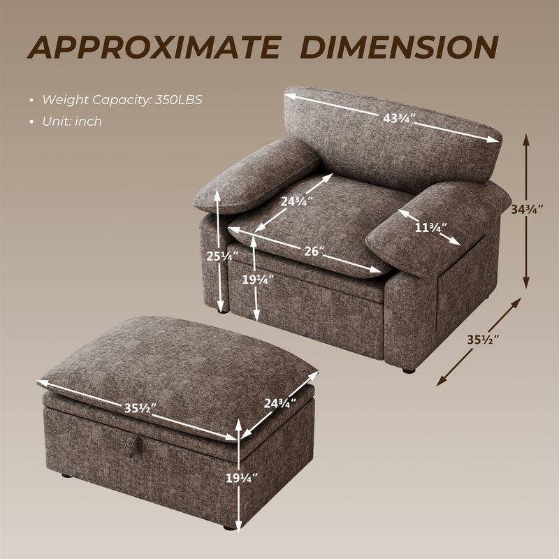 Oversized Accent Chair with Storage Ottoman