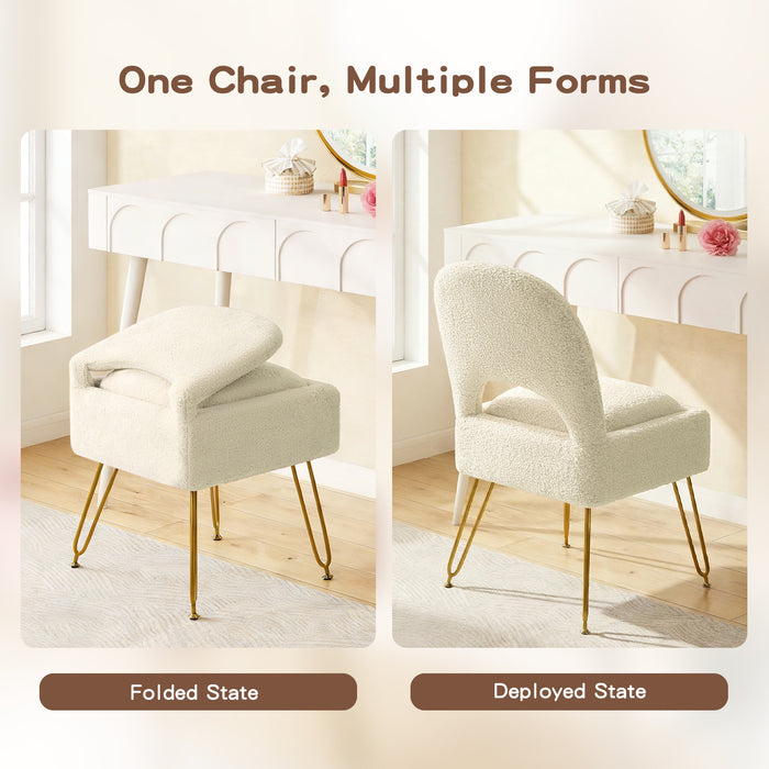 Furniliving Vanity Chair With Storage,Storage Make Up Chair With Folding Backrest