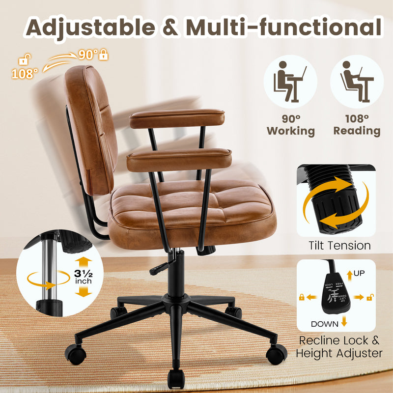 Home Office Chair with Wheels Padded Armrest, Ergonomic Leather Desk Chair with Mid Back Lumbar Support Adjustable Height Rolling Swivel Executive Compact Task Chairs