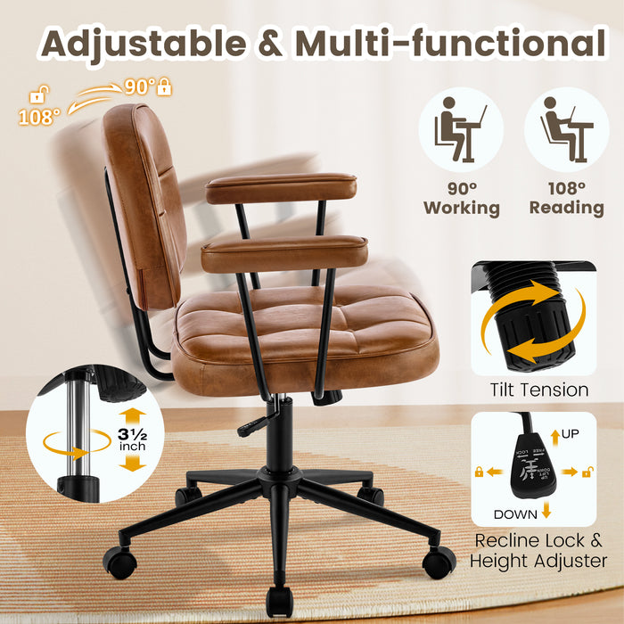 Home Office Chair with Wheels Padded Armrest, Ergonomic Leather Desk Chair with Mid Back Lumbar Support Adjustable Height Rolling Swivel Executive Compact Task Chairs