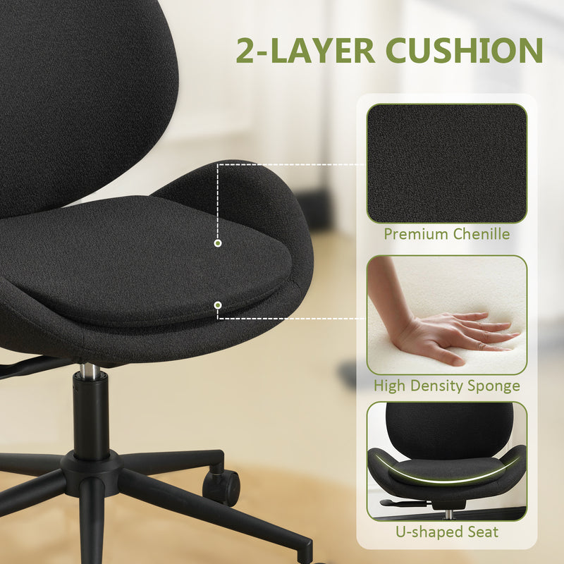 Luxury Chenille Swivel Desk Chair with Ergonomic Curved Teardrop Back