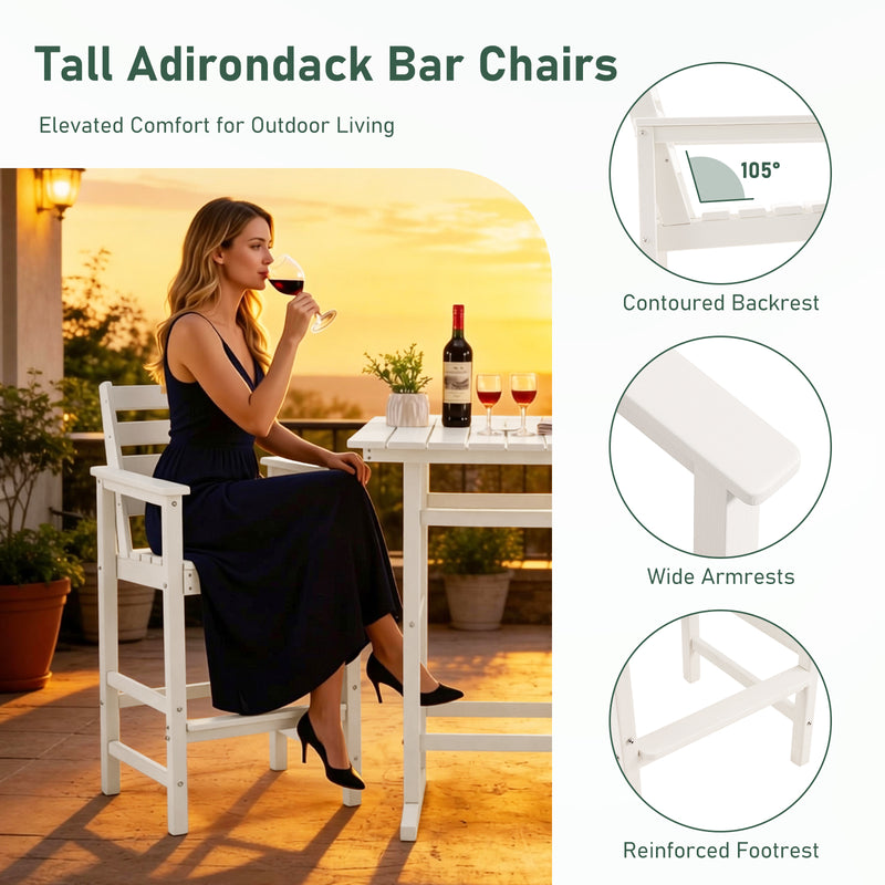 Outdoor Tall Adirondack Bar Chairs Set of 2,All-Weather HDPE Outdoor Bar Stools For Poolside