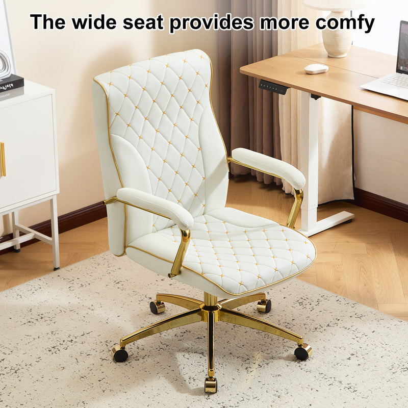 Adjustable Vanity Chair with Golden Legs and Padded Armrest