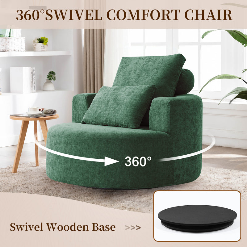 360° Swivel Oversized Barrel Chair, Chenille Upholstered Round Accent Chair