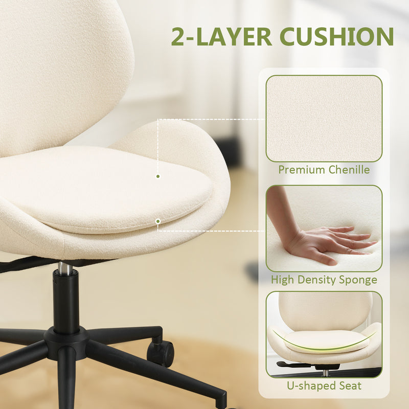 Luxury Chenille Swivel Desk Chair with Ergonomic Curved Teardrop Back