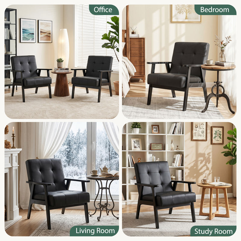 Modern PU Leather Accent Chair With Solid Wood Frame